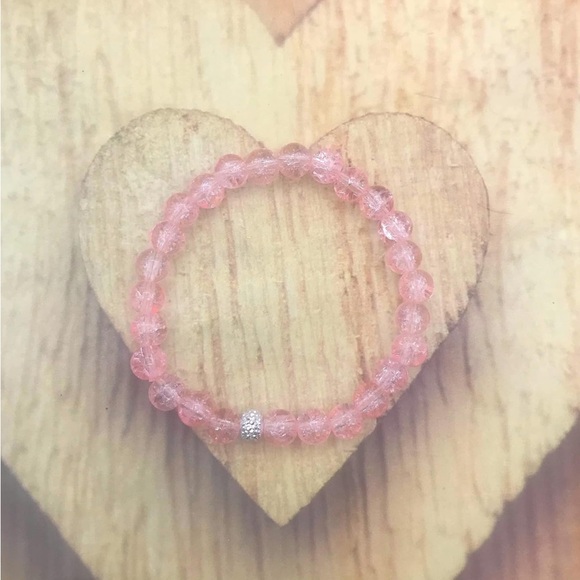 Pink Crackle Glass Beaded Stretch Bracelet - Picture 3 of 3